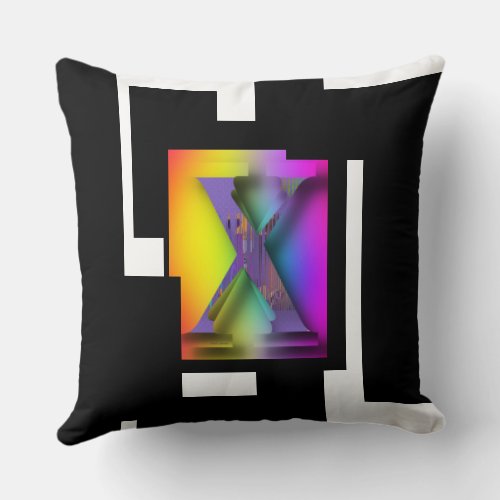  Black And White Geo Block Letter X Throw Pillow