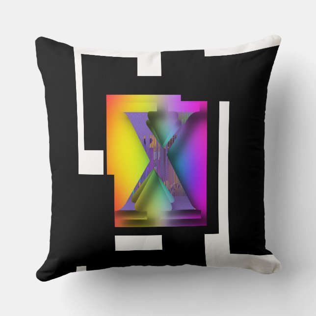  Black And White Geo Block Letter X Throw Pillow (Back)