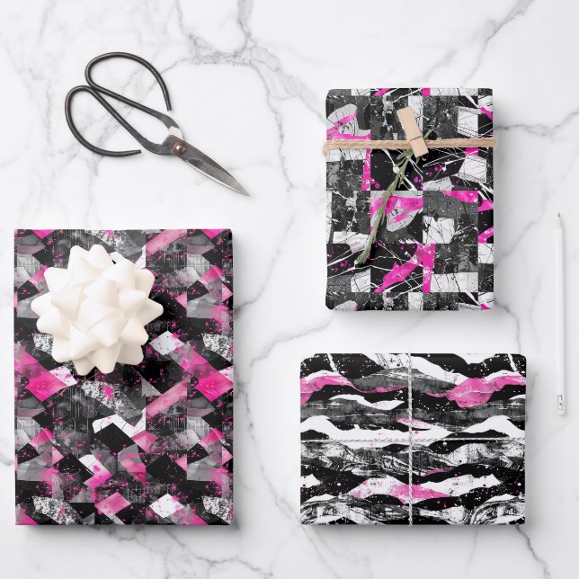 Black and White Geological Patchwork Pattern  Wrapping Paper Sheets (Front)