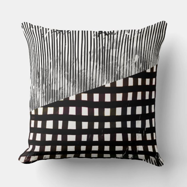 Black and White Geometric Abstract Glitch  Throw Pillow (Front)