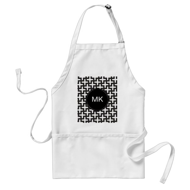Black and White Geometric Adult Apron (Front)