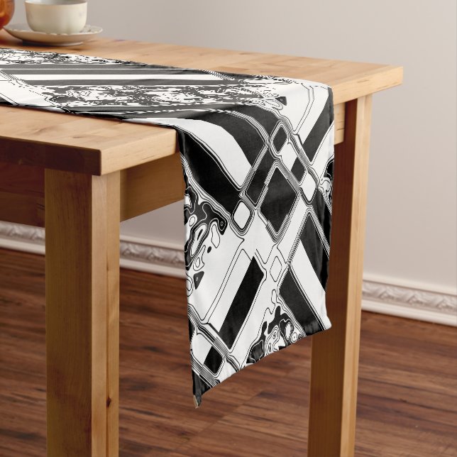 Black And White Geometric Art 1 Short Table Runner (In Situ)