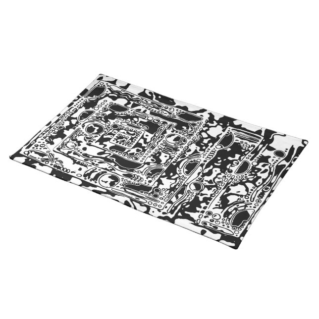Black And White Geometric Art 25 Cloth Placemat (On Table)