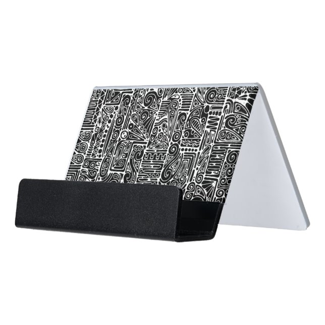Black And White Geometric Art 2 Desk Business Card Holder (Angled Front)