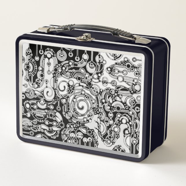 Black And White Geometric Art 3 Metal Lunch Box (Front)