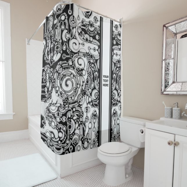 Black And White Geometric Art 3 Shower Curtain (In Situ)