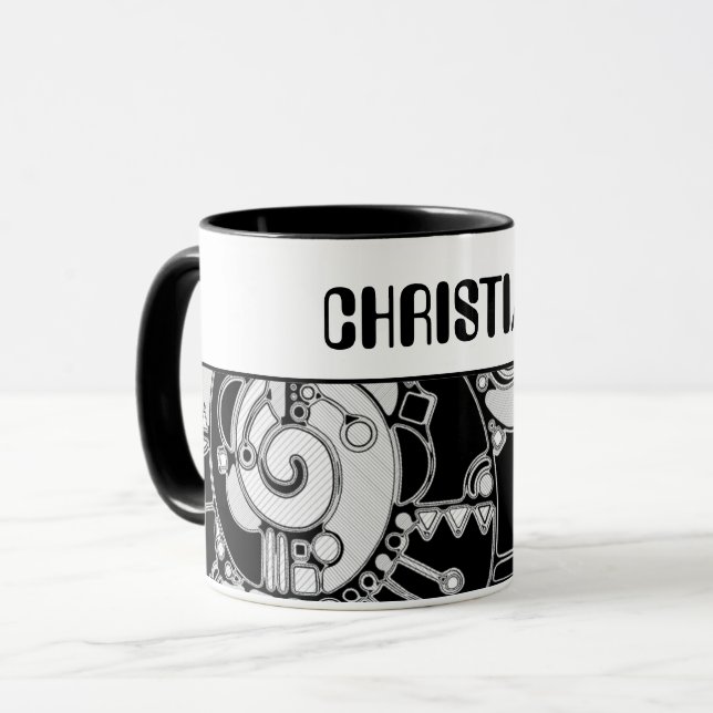 Black And White Geometric Art 4 Mug (Front Left)