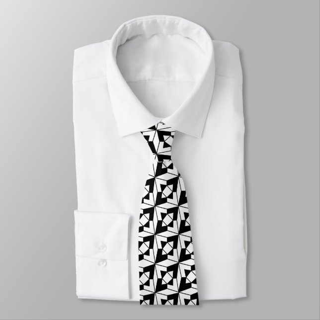 Black and White Geometric Art Neck Tie (Tied)