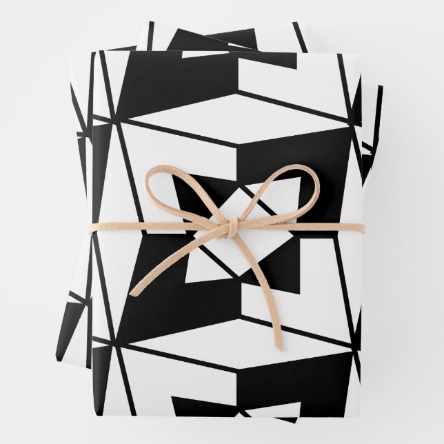 Black and White Geometric Art Wrapping Paper Sheets (In situ)
