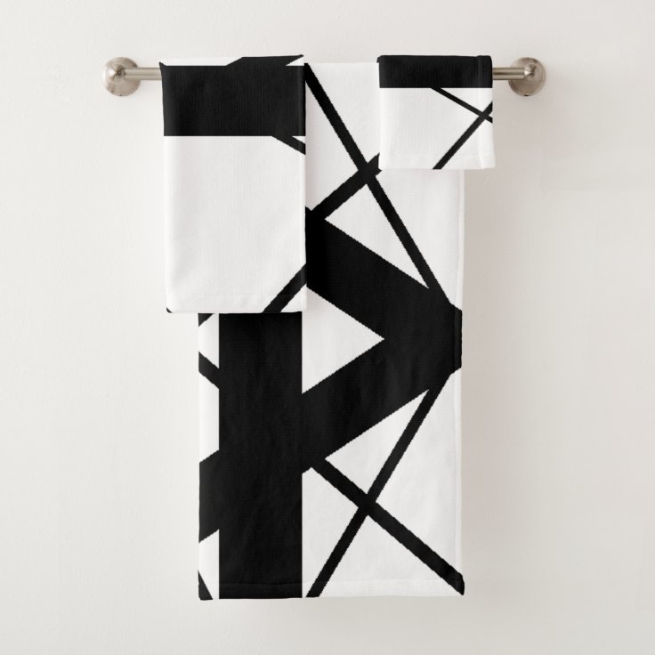 Black and White Geometric Bath Towel Set | Zazzle