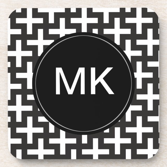 Black and White Geometric Beverage Coaster (Front)