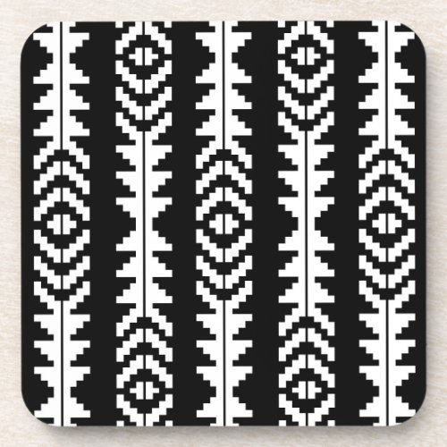 Black and White Geometric Boho Design Beverage Coaster