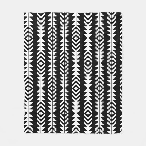 Black and White Geometric Boho Design Fleece Blanket