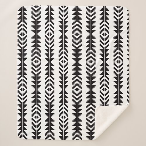 Black and White Geometric Boho Design Sherpa Blanket