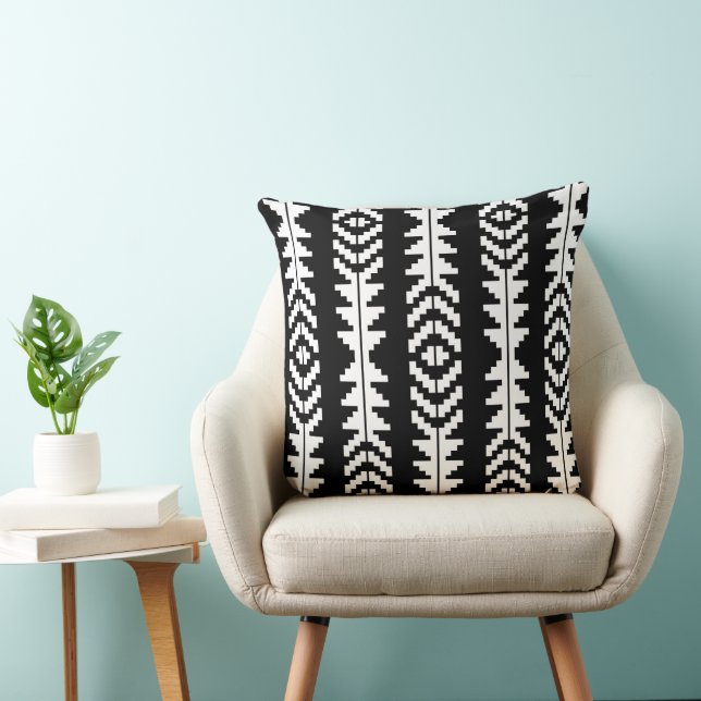Black and White Geometric Boho Design Throw Pillow (Chair)