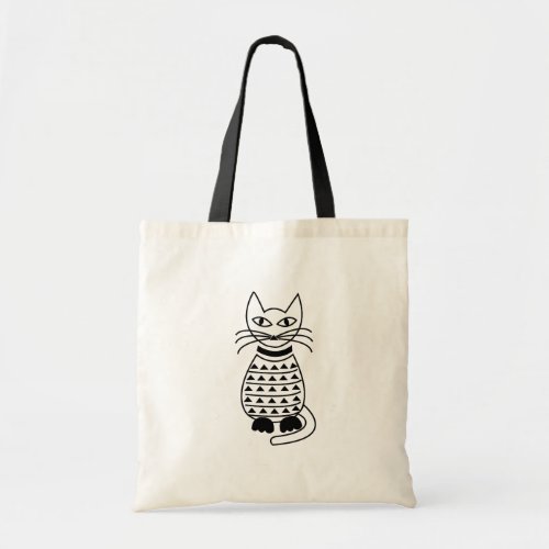 Black and White Geometric Cat Kitty Tote Bag