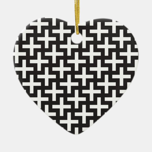 Black and White Geometric Ceramic Ornament (Front)