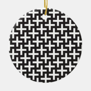 Black and White Geometric Ceramic Ornament