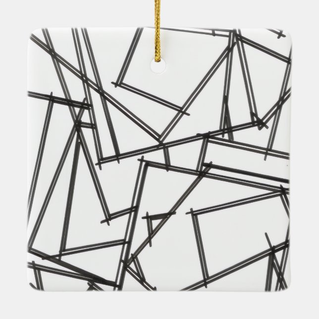 Black And White Geometric Ceramic Ornament (Back)