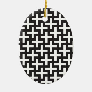 Black and White Geometric Ceramic Ornament