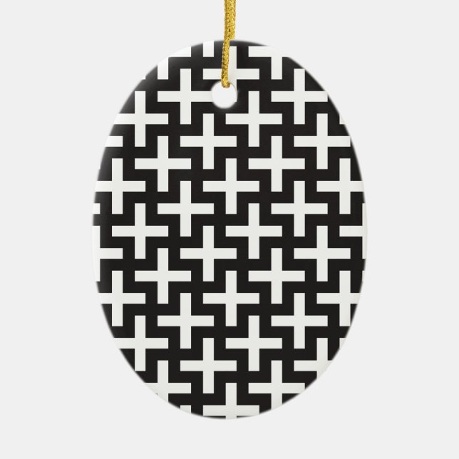 Black and White Geometric Ceramic Ornament (Front)