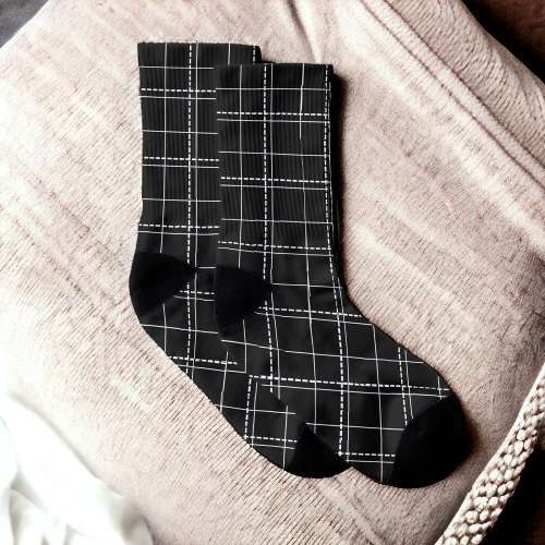 Black and White Geometric Check Plaid Pattern Socks