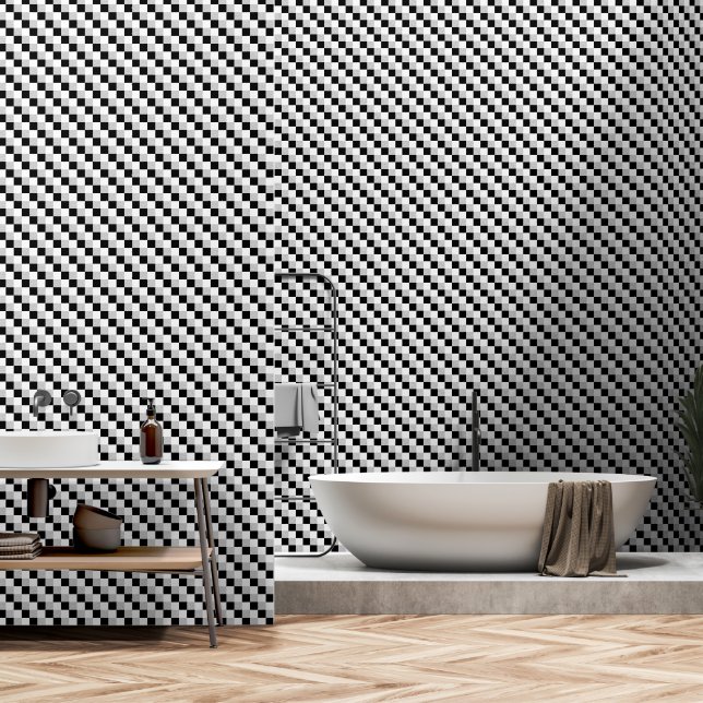 Black and White Geometric Checks | Lines Pattern Wallpaper (Bathroom)