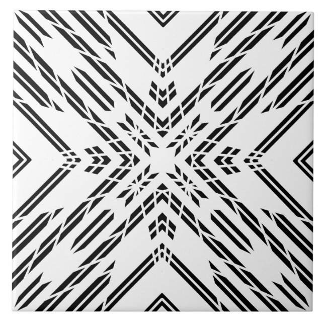Black and White Geometric Chevron Ceramic Tile (Front)