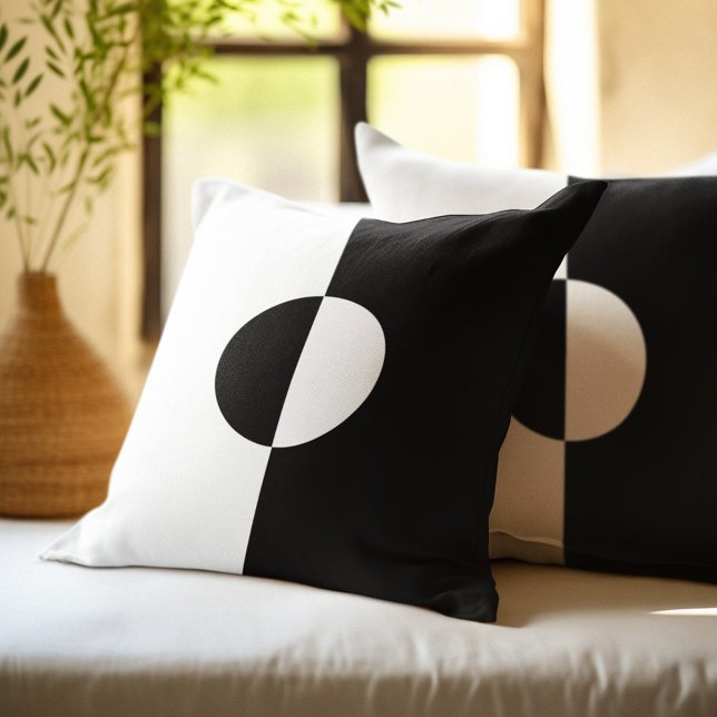 Black and White Geometric Circle Square Pattern Throw Pillow (Creator Uploaded)