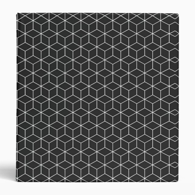  Black and White Geometric Cube Pattern 3 Ring Binder (Front)