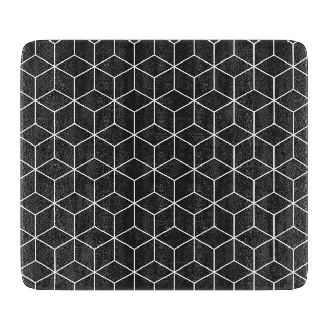  Black and White Geometric Cube Pattern Cutting Board (Front)
