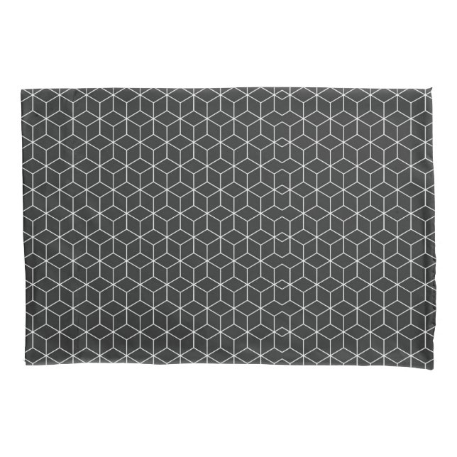  Black and White Geometric Cube Pattern Pillow Case (Front-Left)