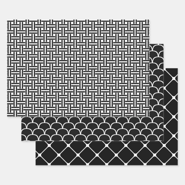 Black and White Geometric Designs Wrapping Paper Sheets (Set)