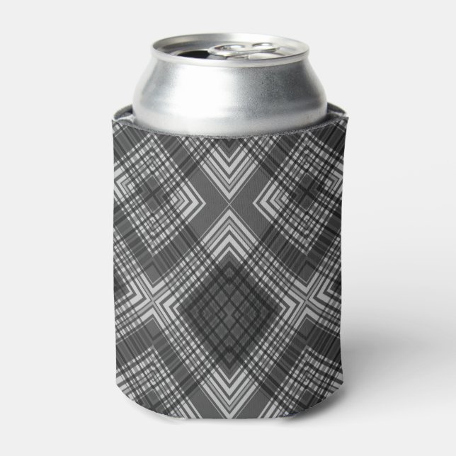 Black and white geometric diamond pattern can cooler (Can Front)