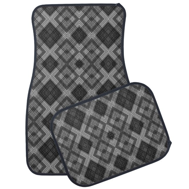 Black and white geometric diamond pattern car floor mat (Set)