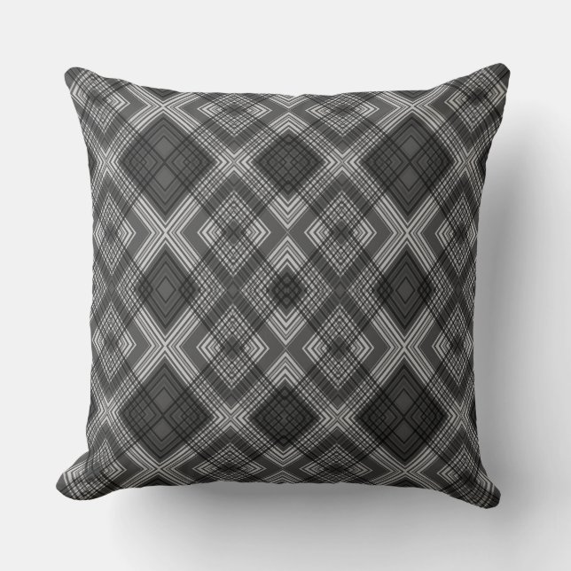 Black and white geometric diamond pattern throw pillow (Front)