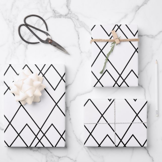 Black and White Geometric Diamond  Wrapping Paper Sheets (Front)