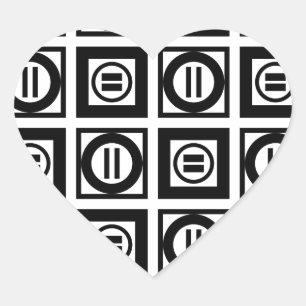 Black and White Geometric Equal Sign Pattern Heart Sticker
