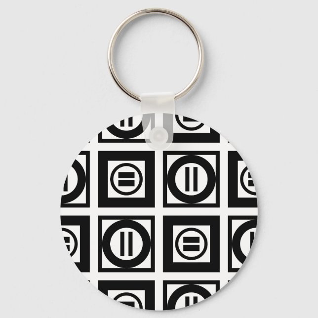 Black and White Geometric Equal Sign Pattern Keychain (Front)