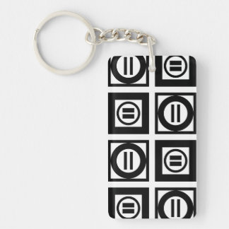 Black and White Geometric Equal Sign Pattern Keychain