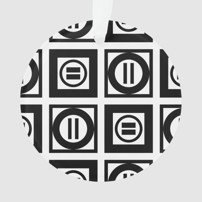 Black and White Geometric Equal Sign Pattern Ornament (Front)