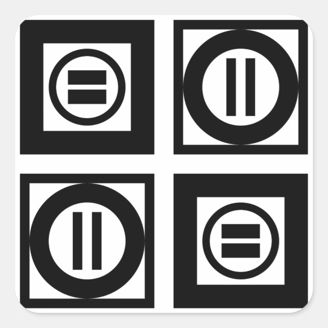 Black and White Geometric Equal Sign Pattern Square Sticker (Front)