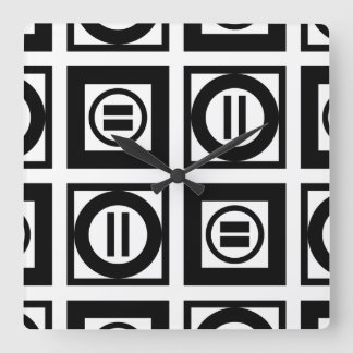 Black and White Geometric Equal Sign Pattern Square Wall Clock