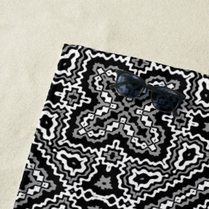 black and white geometric ethnic pattern ornament beach towel