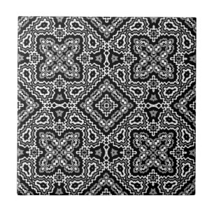 black and white geometric ethnic pattern ornament ceramic tile