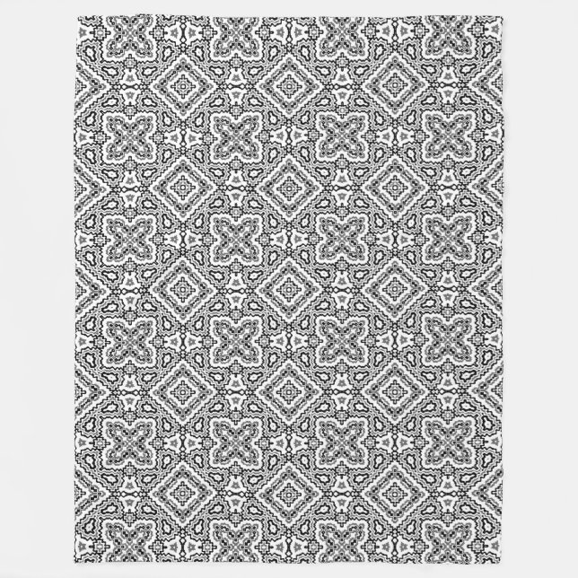  black and white geometric ethnic pattern ornament fleece blanket (Front)