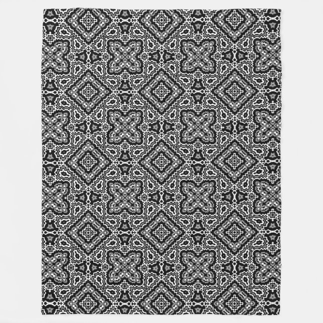  black and white geometric ethnic pattern ornament fleece blanket (Front)