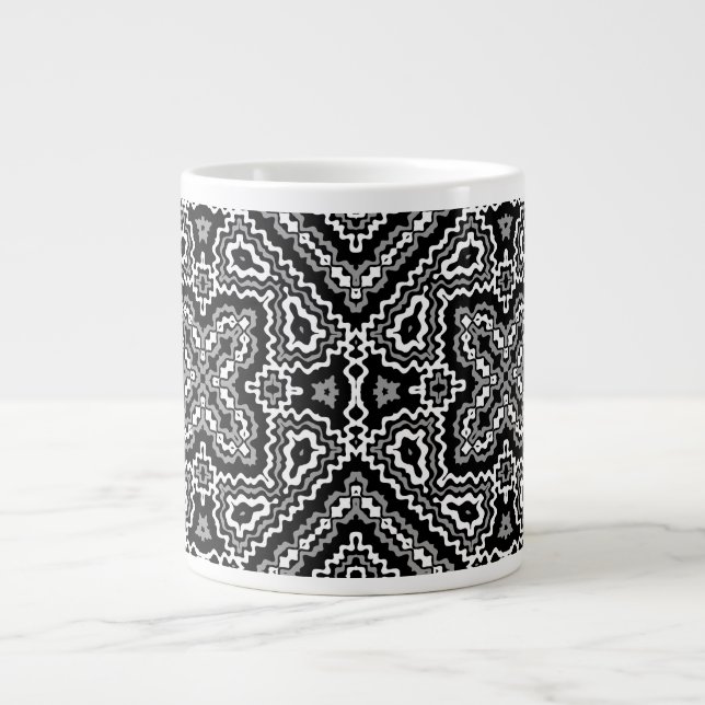  black and white geometric ethnic pattern ornament giant coffee mug (Front)