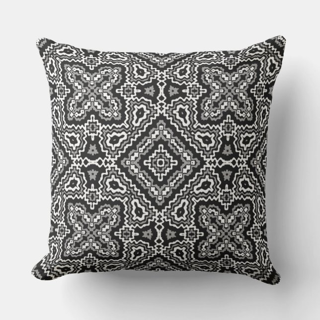  black and white geometric ethnic pattern ornament outdoor pillow (Front)