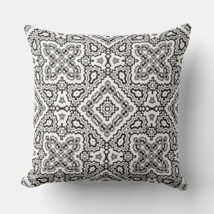black and white geometric ethnic pattern ornament outdoor pillow